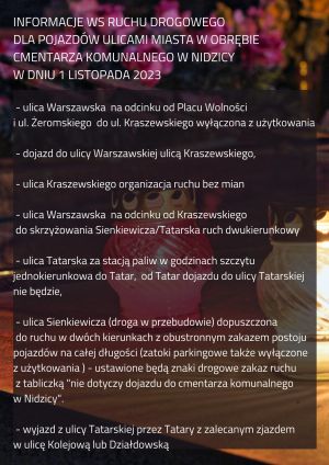 Informacja w sprawie ruchu drogowego w dniu 1 listopada