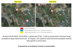 Schemat utrudnienia - ul. Olsztyńska 09.04-10.04.2024