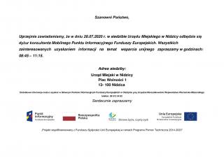 Dyżur konsultanta Mobilnego Punktu Informacyjnego Funduszy Europejskich
